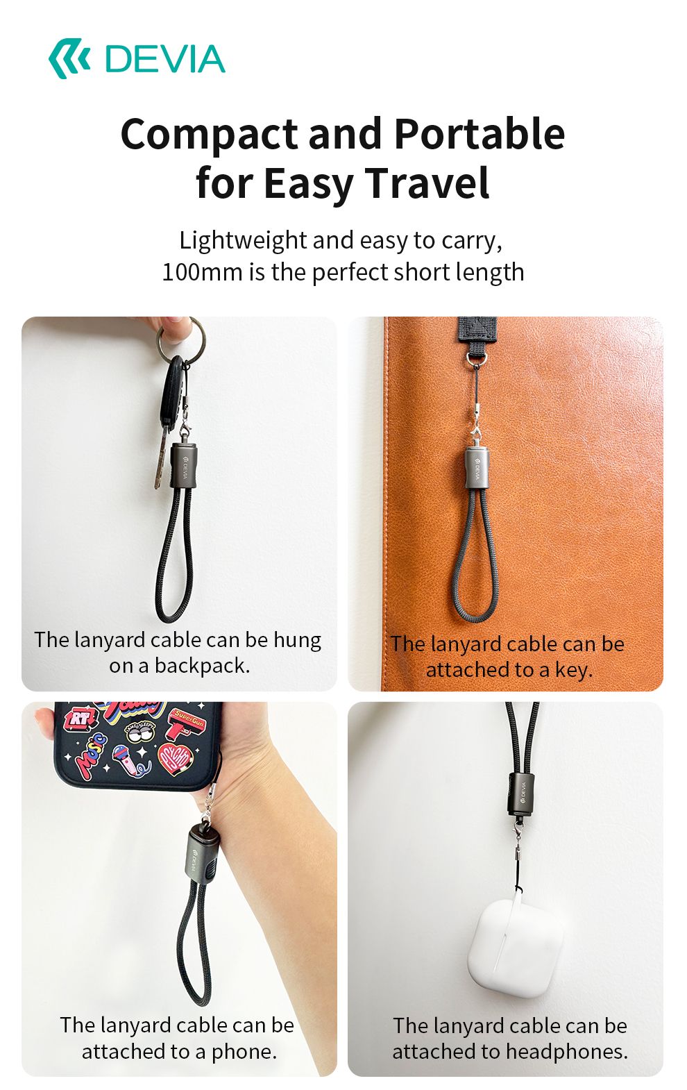 DEVIA Cable Ultra10 Type-C to Type-C Keychain Lanyard Fast Cable (0.2M) - Black