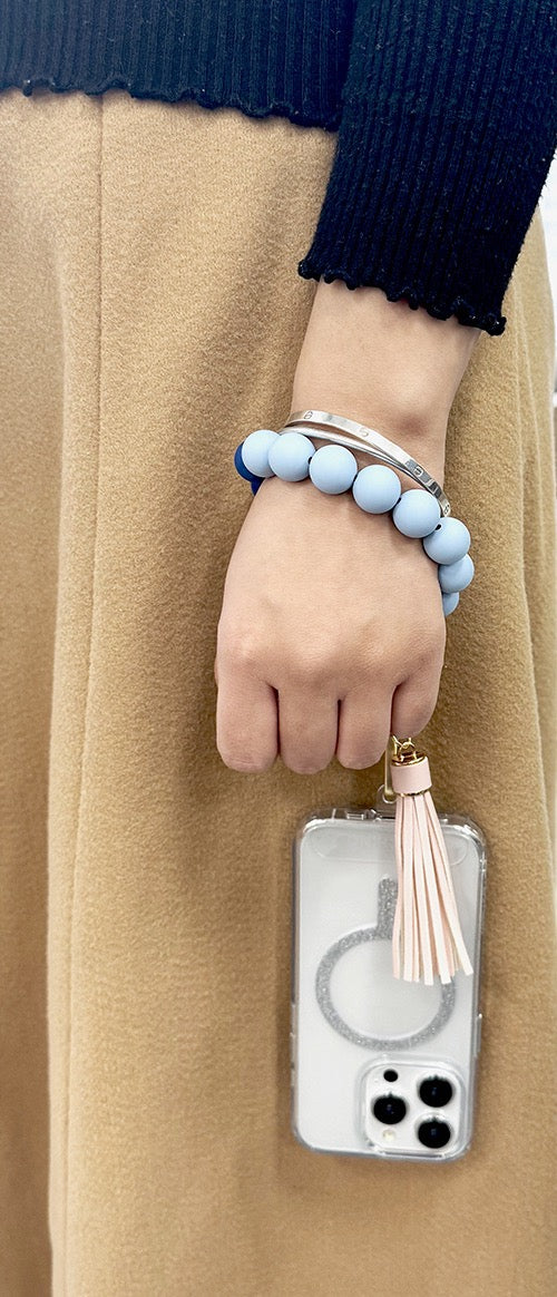 MACHINO Universal Hand Wrist Strap Metal+Silicone Beads+Vagan Leather 8.5CM (MC-SH04)