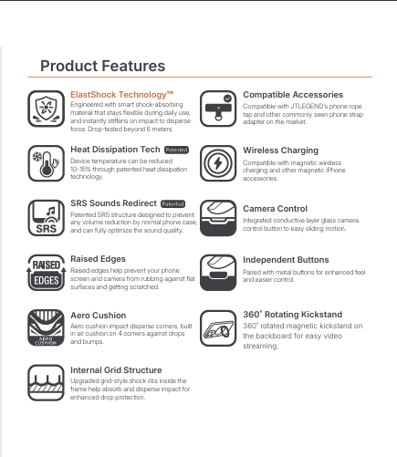 JTLEGEND Rex Kooling Mag Stand Case with MagSafe for Apple iPhone 17 Series (2025) - Black (with Camera Control Button)