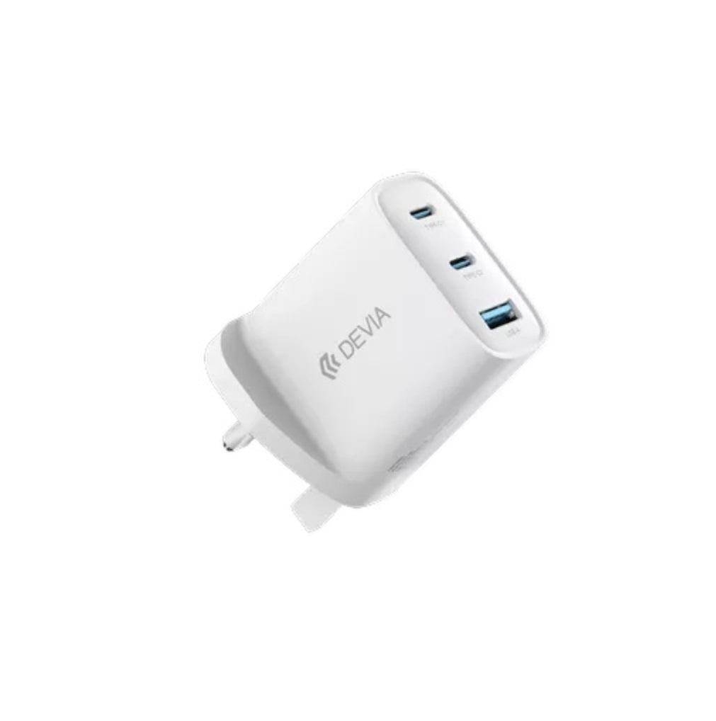DEVIA Extreme Speed PD 65W A+2C Dynamic GaN Charger UK for Laptops, Tablets and Smartphones - White