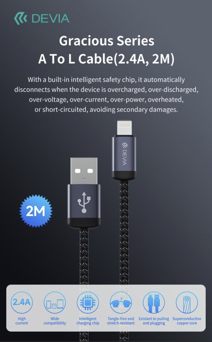 DEVIA Gracious Series A To L Cable (2.4A)