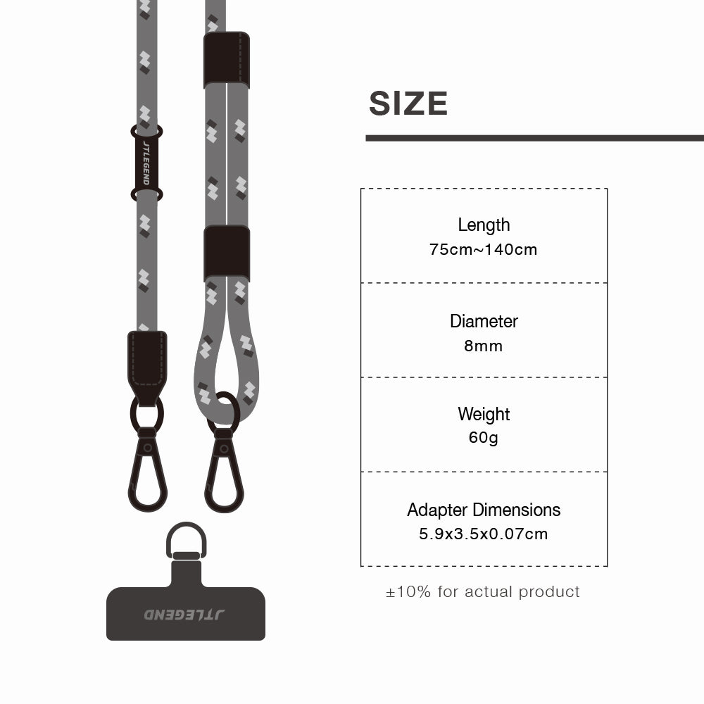 JTLEGEND 8mm Phone Rope Outdoor Series Length 75cm~140cm With Clear Tap, Mobile Phone Lanyard Crossbody Anti-Lost Rope