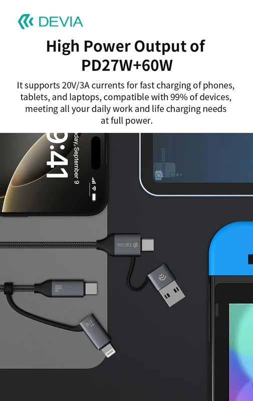 DEVIA Extreme Speed Series Multi Functions 4 In 1 Woven Fast Cable (1.5M) - Black