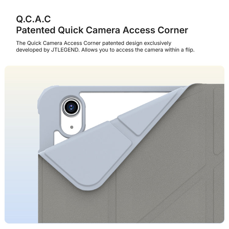 JTLEGEND Youth Q.C.A.C. Clear Magnetic Stand Case with Pencil Slot for iPad A16 Chip 11" (2025)/iPad 10th Generation 10.9" (2022)