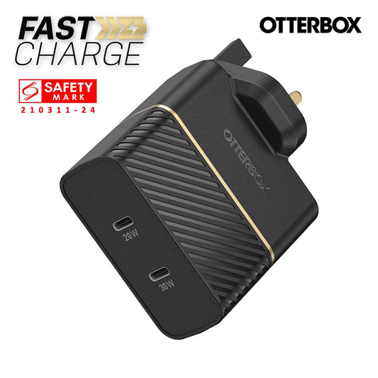 Komass Dual GaN Wall Charger (50W) 30W USB-C PD + 20W USB-C, Black/Space Sand