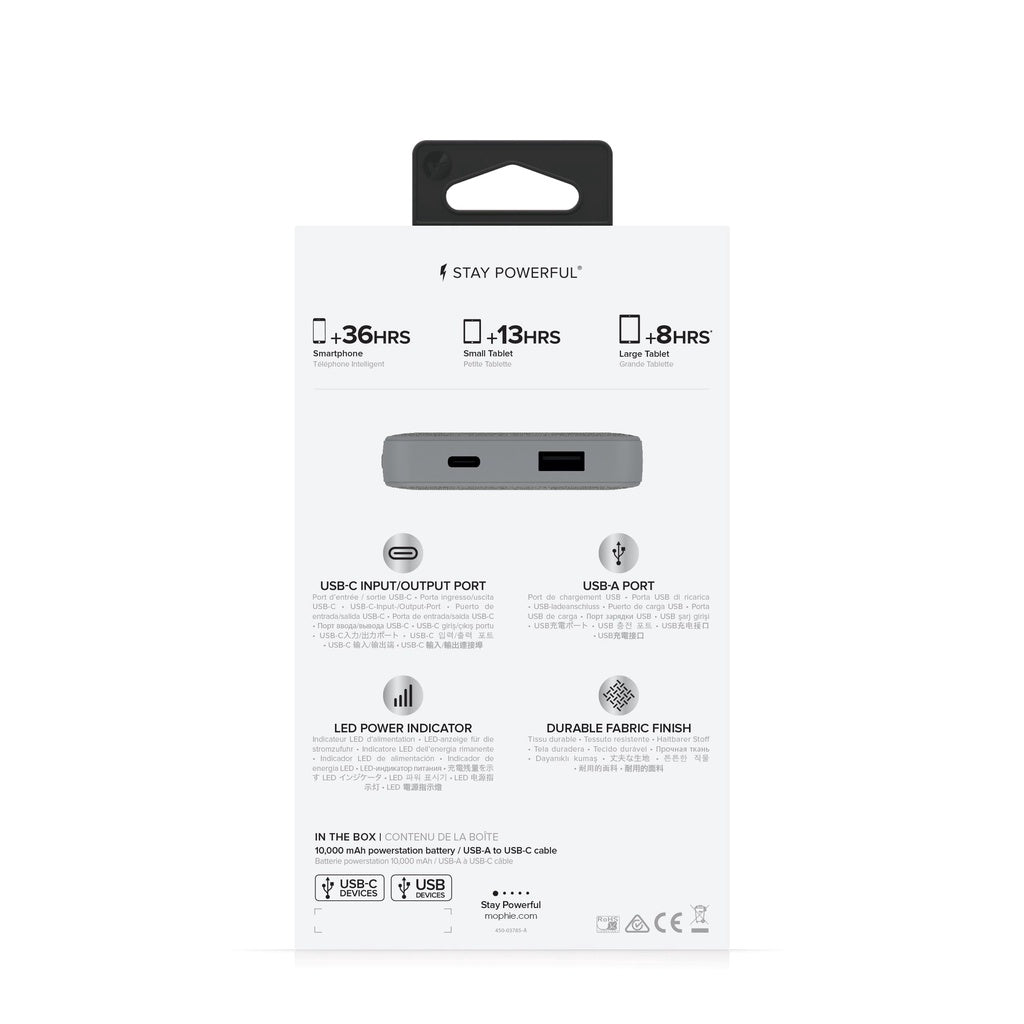 Mophie Powerstation Mini Portable Battery with USB-C & USB-A Port (5,000mAh), Gray