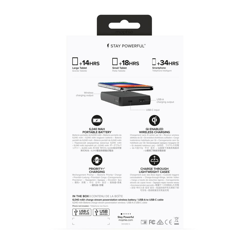 Mophie Charge Stream Powerstation Wireless Battery with Wireless and USB Charging (6,040 mAh), Black