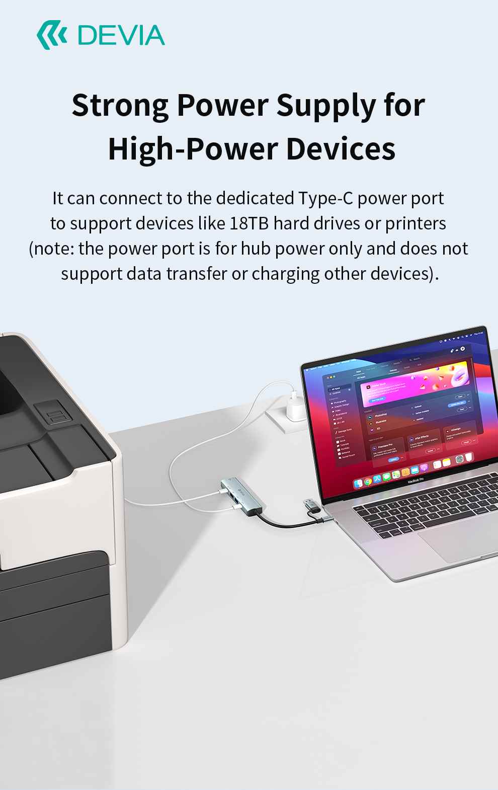 DEVIA Pro2 USB+Type-C to RJ45+2A+2C 5-in-1 Hub with RJ45, USB 3.0, USB 2.0, and two Type-C Ports