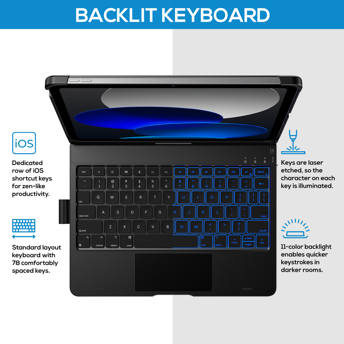 Typecase Flexbook Touch Keyboard Case for iPad A16 / iPad Air / iPad Pro (11" & 13") - Black