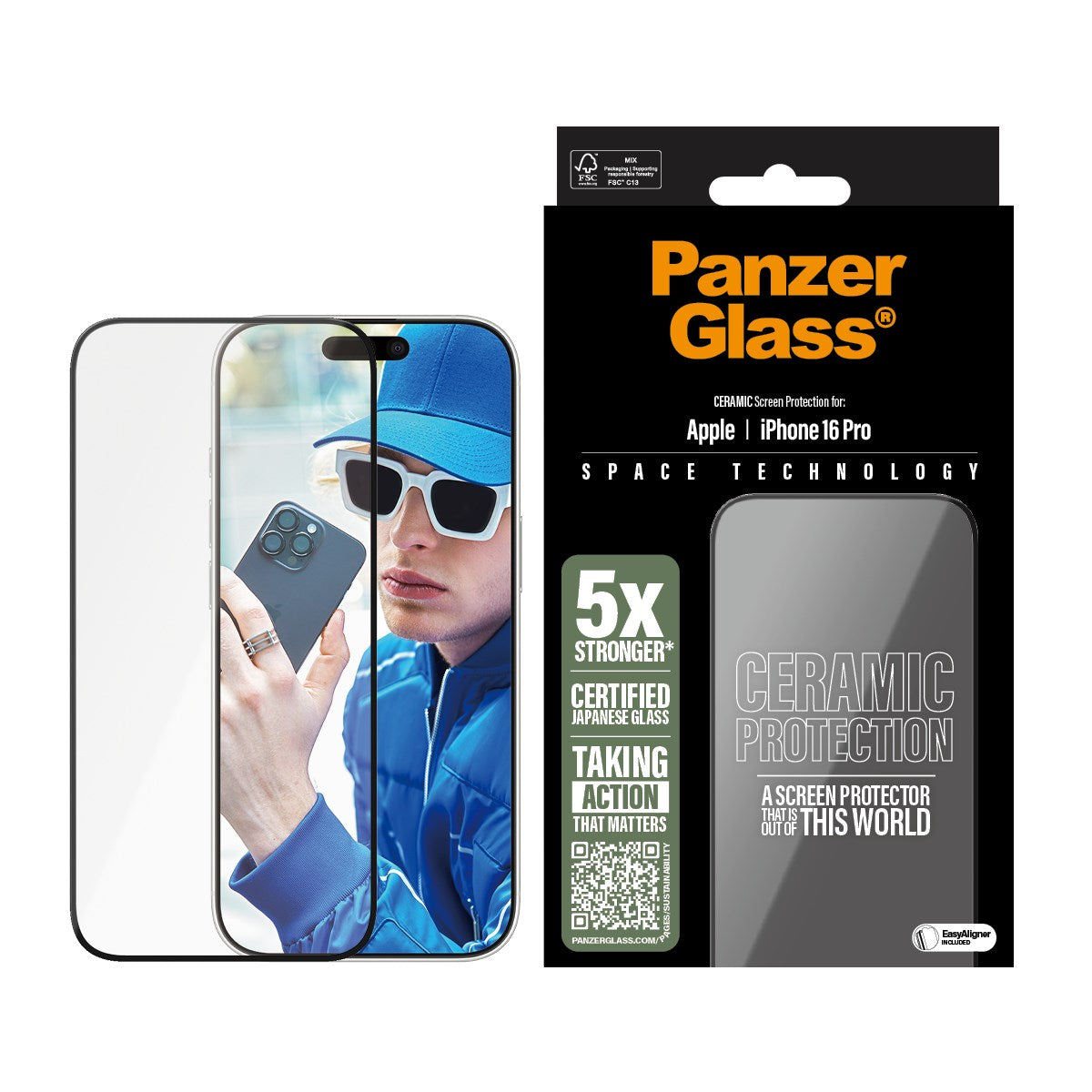 PanzerGlass Ceramic Screen Protector with Fastfit In-a-box for iPhone 16/17/18 Pro Series