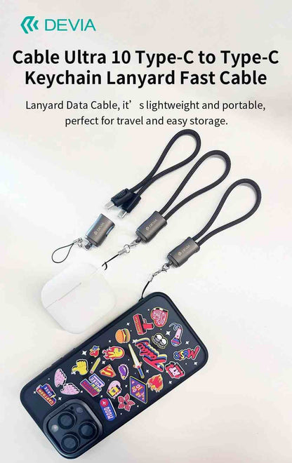 DEVIA Cable Ultra10 Type-C to Type-C Keychain Lanyard Fast Cable (0.2M) - Black