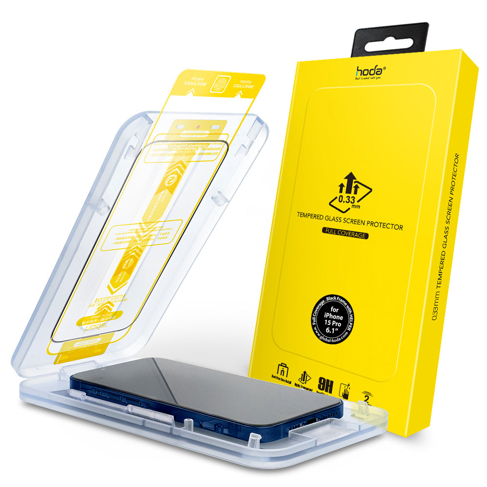 Hoda Clear 0.33mm Full Coverage Tempered Glass Screen Protector for iPhone 15 6.1" (2023) With Helper
