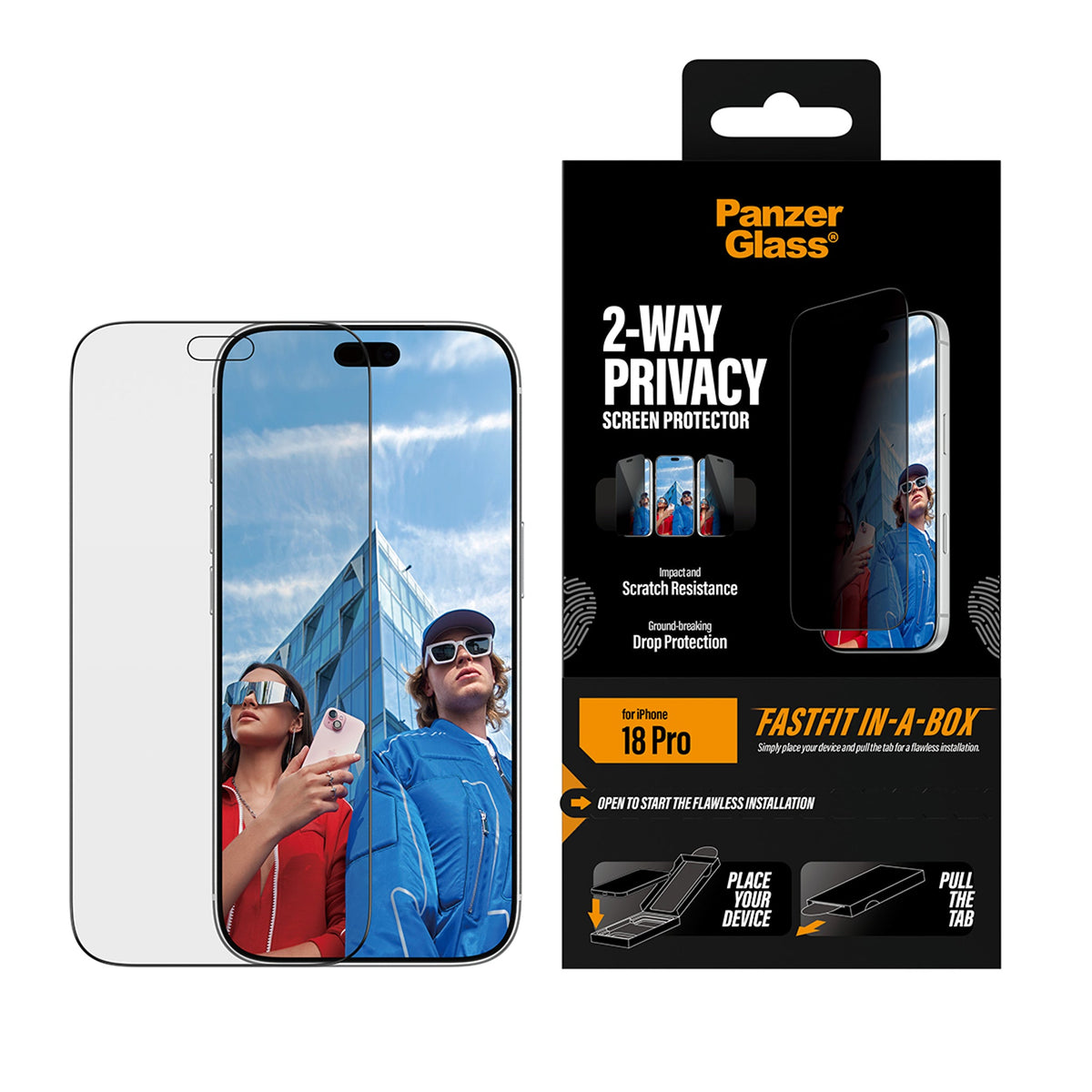 PanzerGlass 2-Way Privacy Screen Protector Ultra-Wide Fit Fastfit In-a-box