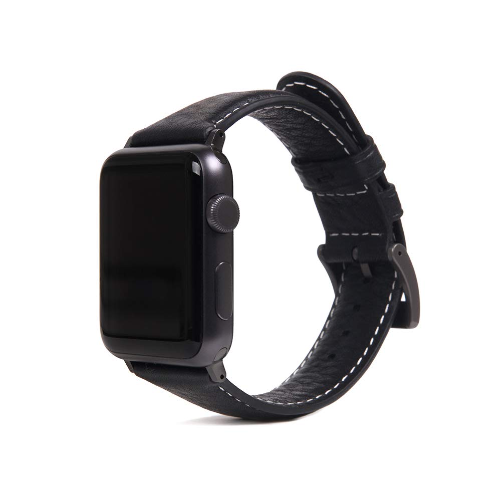 SLG Design Full Grain Leather Band for Apple Watch 49mm/45mm/44mm/42mm, Black