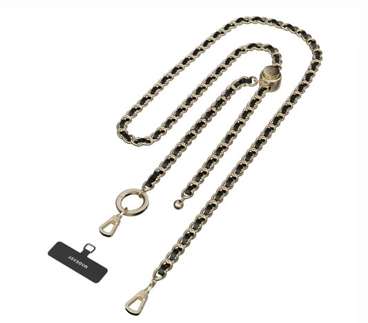 MAGEASY 9mm Chic Chain Strap + Strap Card for Smartphone - Black/Matte Gold