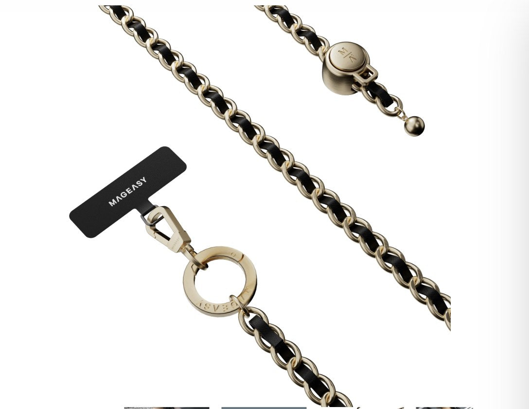 MAGEASY 9mm Chic Chain Strap + Strap Card for Smartphone - Black/Matte Gold