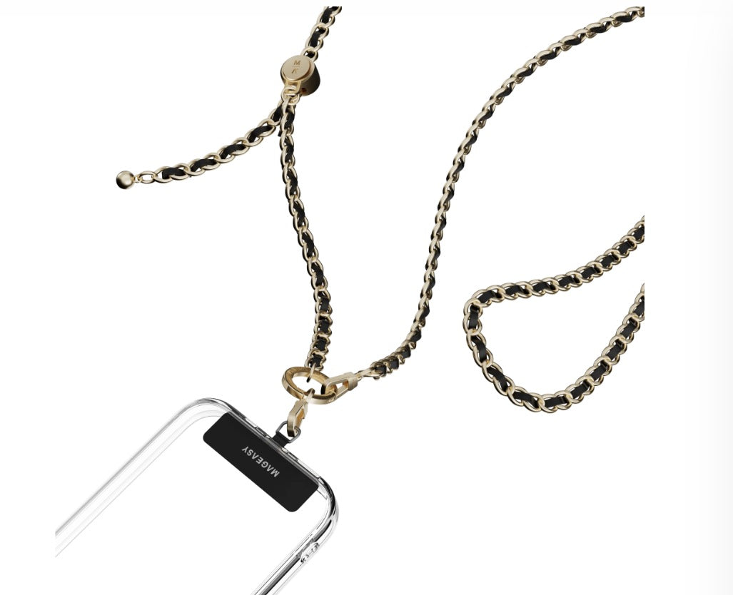 MAGEASY 9mm Chic Chain Strap + Strap Card for Smartphone - Black/Matte Gold
