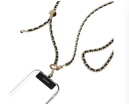 MAGEASY 9mm Chic Chain Strap + Strap Card for Smartphone - Black/Matte Gold