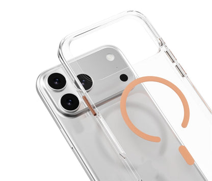 MAGEASY Bright M Protective Case with MagSafe for iPhone 17 Series (2025) - Clear/Coral Ring