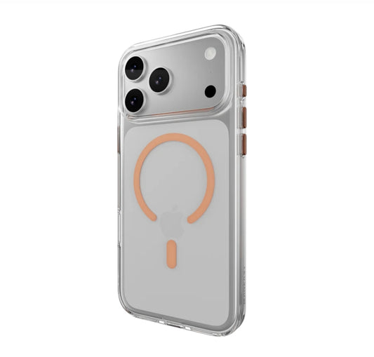 MAGEASY Bright M Protective Case with MagSafe for iPhone 17 Series (2025) - Clear/Coral Ring