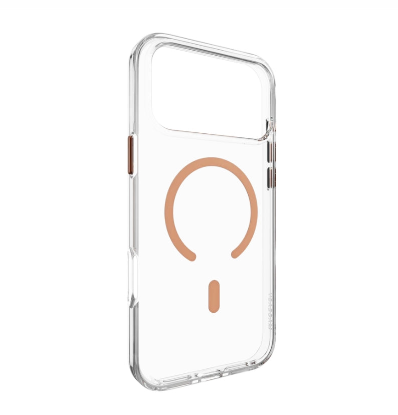 MAGEASY Bright M Protective Case with MagSafe for iPhone 17 Series (2025) - Clear/Coral Ring
