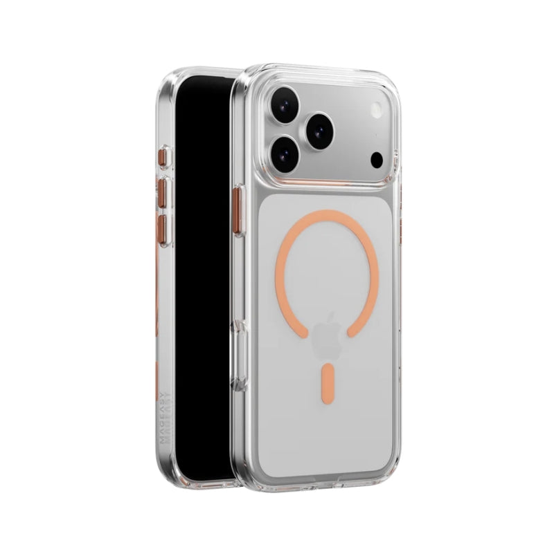 MAGEASY Bright M Protective Case with MagSafe for iPhone 17 Series (2025) - Clear/Coral Ring
