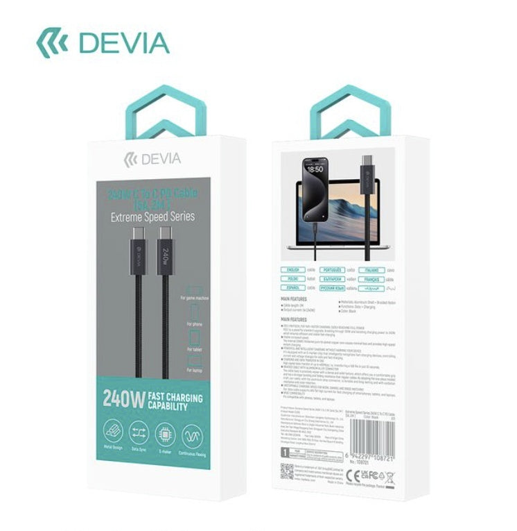 DEVIA Extreme Speed Series 240W C To C PD Cable (5A, 2M) - Black