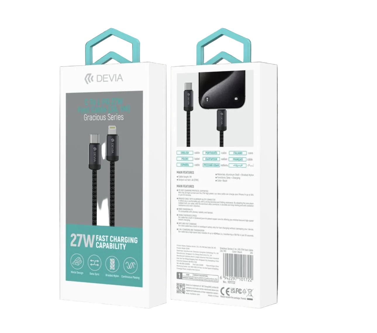 DEVIA Gracious Series C To L PD 27W Fast Cable (3A) - Black