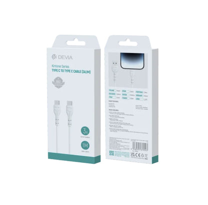 DEVIA Kintone Series Type-C To Type-C Cable (3A, 1M) - White
