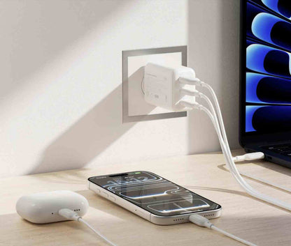 Mophie Essentials 70W GaN Wall Charger 3 Ports 2C1A with US/AUS/EU/UK Travel Pin - White