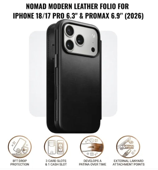 Nomad Modern Leather Case with MagSafe for iPhone 18/17 Pro 6.3" & iPhone 18/17 PROMAX (2026)