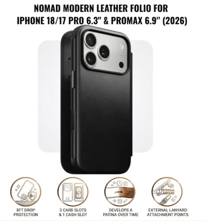 Nomad Modern Leather Case with MagSafe for iPhone 18/17 Pro 6.3" & iPhone 18/17 PROMAX (2026)