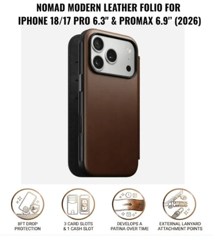 Nomad Modern Leather Case with MagSafe for iPhone 18/17 Pro 6.3" & iPhone 18/17 PROMAX (2026)
