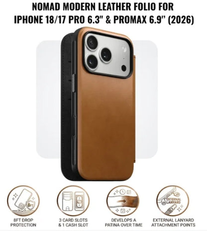 Nomad Modern Leather Case with MagSafe for iPhone 18/17 Pro 6.3" & iPhone 18/17 PROMAX (2026)