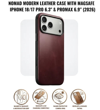 Nomad Modern Leather Case with MagSafe for iPhone 18/17 Pro 6.3" & iPhone 18/17 PROMAX (2026)