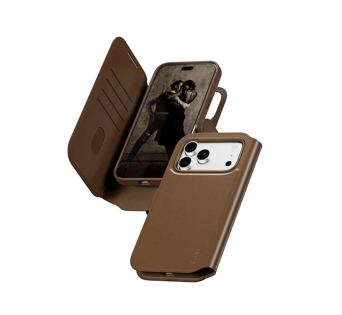 CARE by PanzerGlass Tango 2-in-1 Wallet Case with MagSafe for iPhone 18/17 Series (2026) - Brown