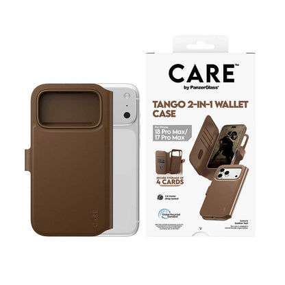 CARE by PanzerGlass Tango 2-in-1 Wallet Case with MagSafe for iPhone 18/17 Series (2026) - Brown