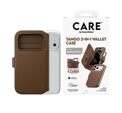 CARE by PanzerGlass Tango 2-in-1 Wallet Case with MagSafe for iPhone 18/17 Series (2026) - Brown