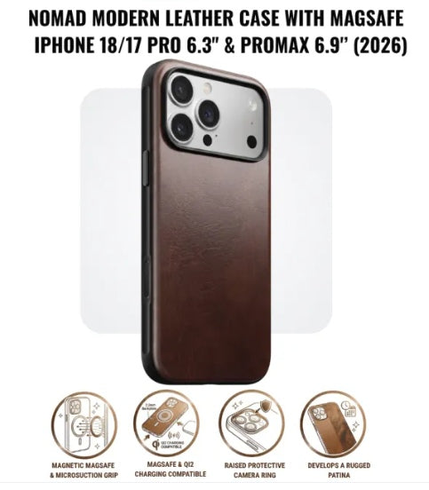 Nomad Modern Leather Case with MagSafe for iPhone 18/17 Pro 6.3" & iPhone 18/17 PROMAX (2026)