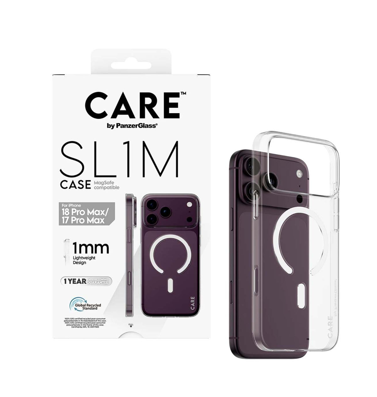 CARE by PanzerGlass SL1M Case with MagSafe for iPhone 18/17 Series (2026/2025) - Transparent