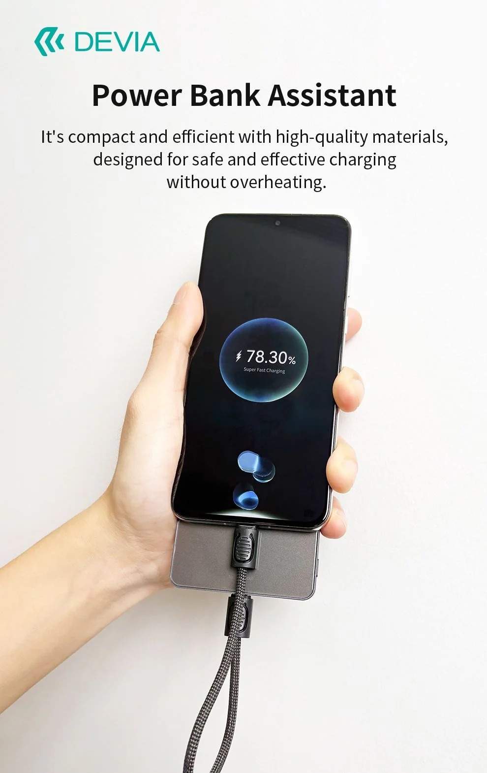 DEVIA Cable Ultra10 Type-C to Type-C Keychain Lanyard Fast Cable (0.2M) - Black