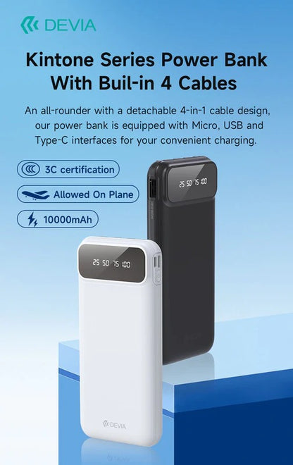 DEVIA Kintone Series Power Bank With Built-in 4 Cables (10000mAh)