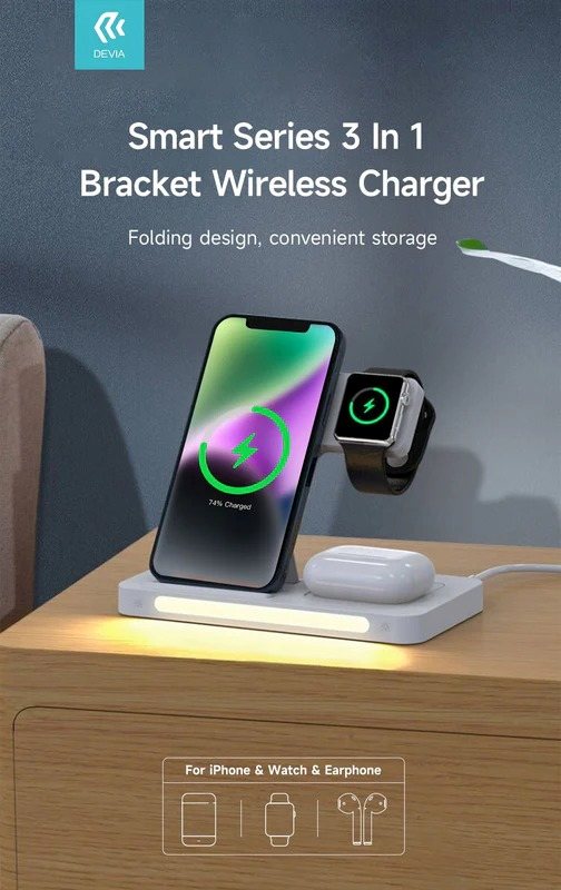DEVIA Smart Series 3 In 1 Bracket Wireless Charger - White