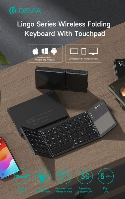 DEVIA Lingo Series Wireless Folding Keyboard with Touchpad - Gray