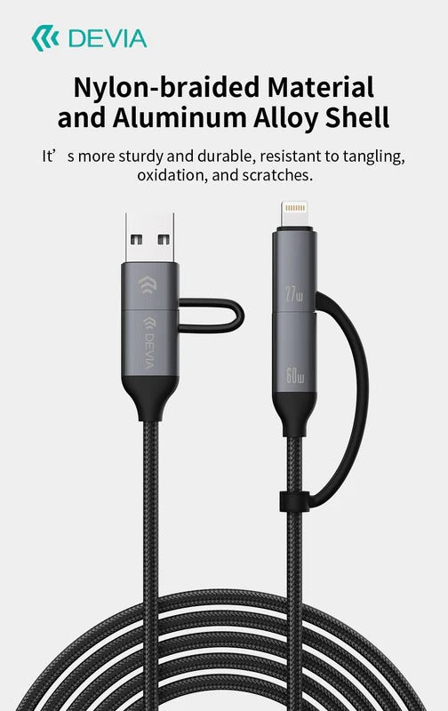 DEVIA Extreme Speed Series Multi Functions 4 In 1 Woven Fast Cable (1.5M) - Black