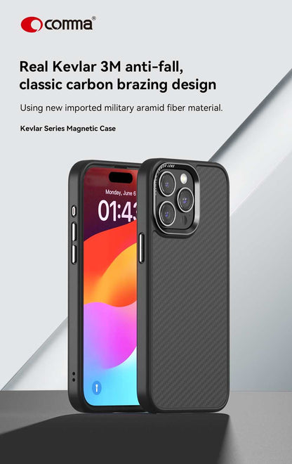 Comma Kevlar Magnetic Shockproof Case with MagSafe for iPhone 17 Series (2025) - Black