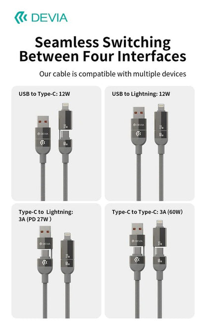 DEVIA Ultra 2 Multi Functions 4 In 1 Woven Magnetic Fast Cable (1.2M)- Natural Titanium