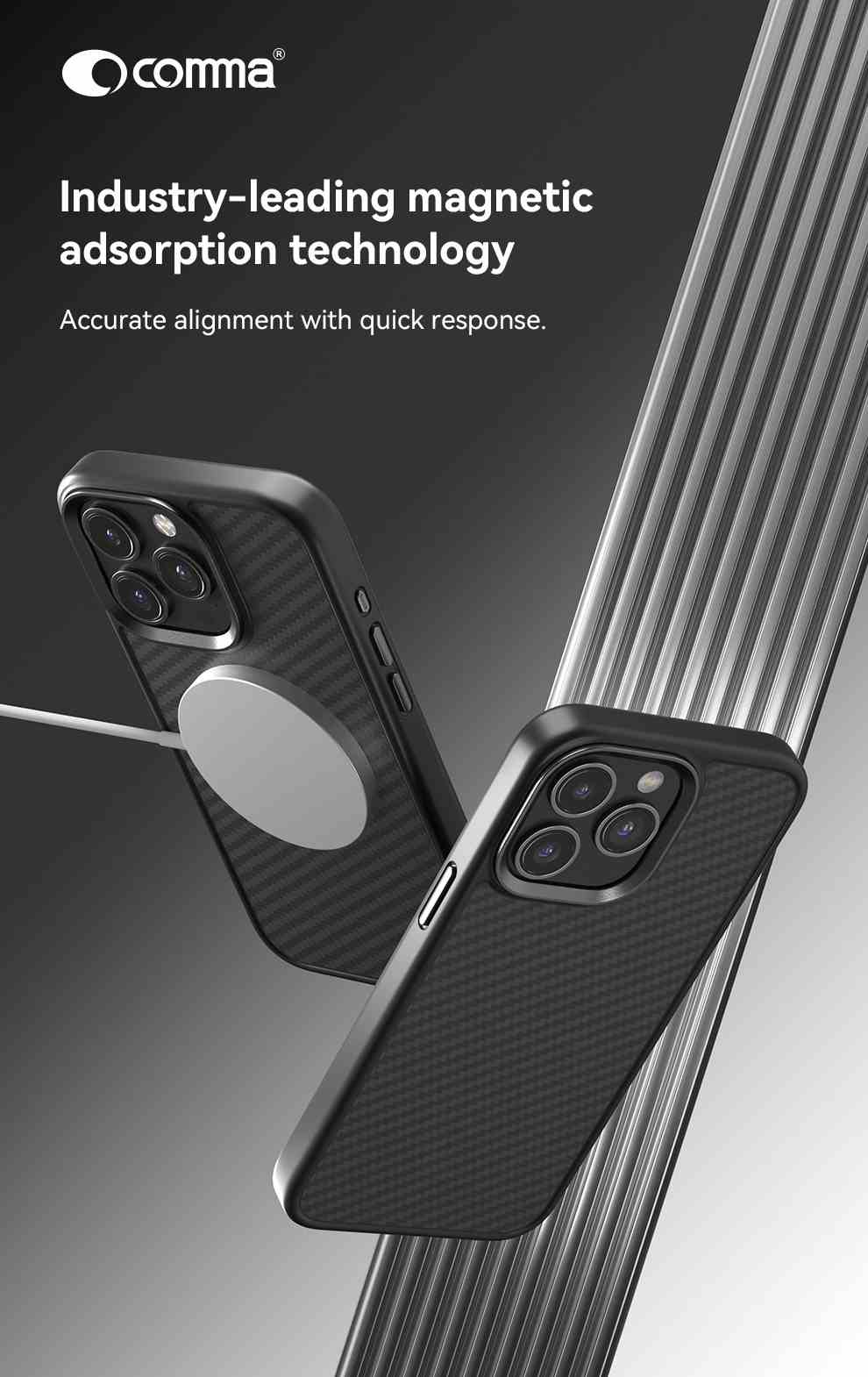 Comma Kevlar Magnetic Shockproof Case with MagSafe for iPhone 17 Series (2025) - Black