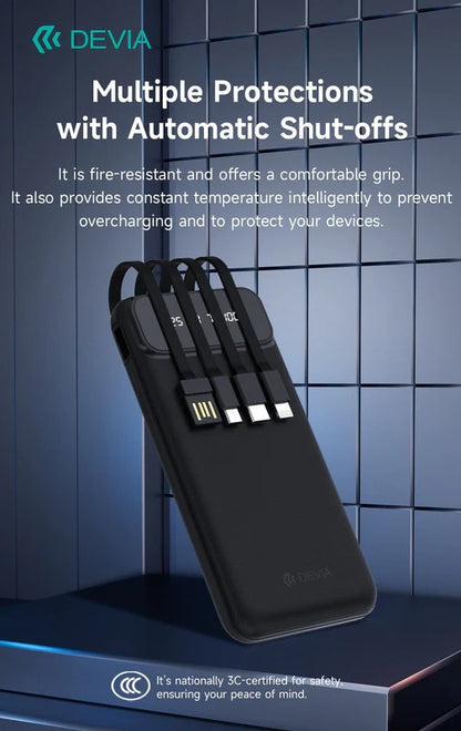 DEVIA Kintone Series Power Bank With Built-in 4 Cables (10000mAh)