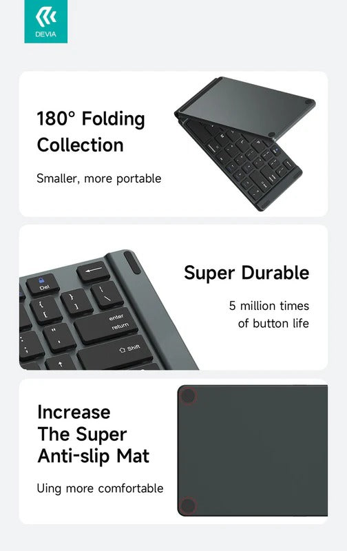 DEVIA Lingo Series Foldable Wireless Keyboard - Gray